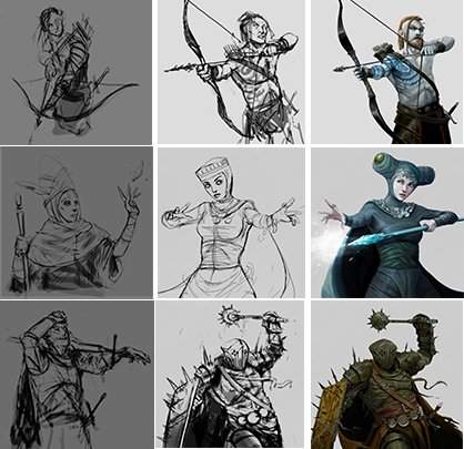 Heroes evolving from sketch to illustration